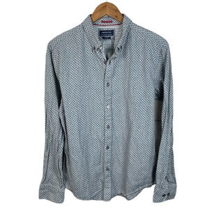 BF858 Mens Denim & Flower Ricky Singh Geometric Button Down Shirt M